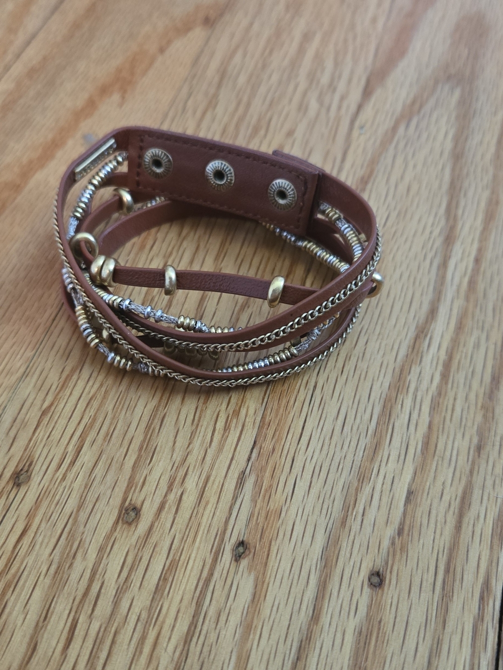 Stella & Dot Brown Multi-Strand Wrap Bracelet with Mixed Metal Accents